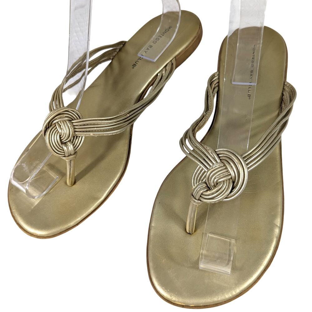 MONTEGO BAY CLUB! FLIRTY GOLD LEATHER MULTI STRAP SWIRL, T-STRAP SANDALS! SZ 9 - Picture 8 of 8